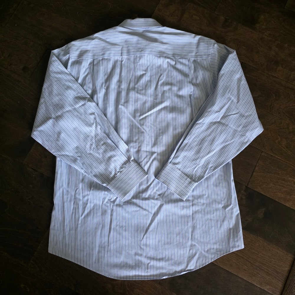 Pronto-Uomo blue stripe 80's w-Ply Non-Iron dress shirt size 15.5 32/33 V28 - Picture 3 of 5